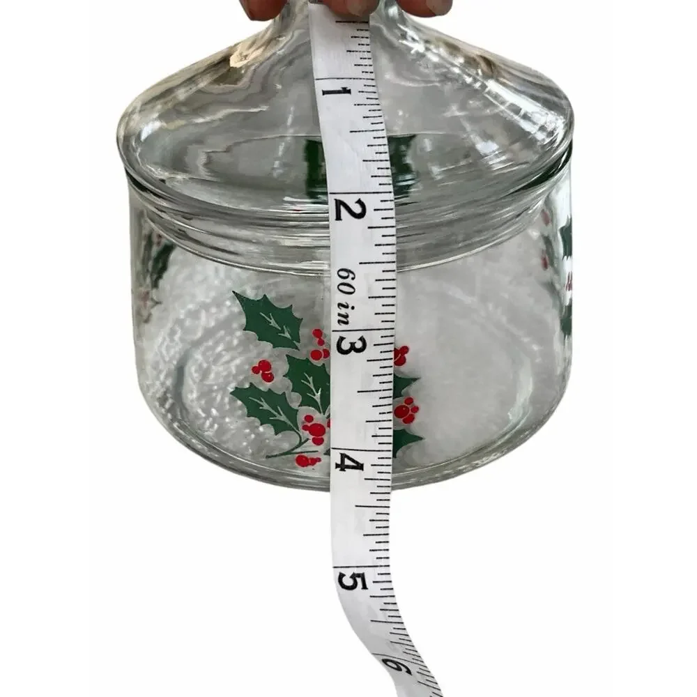 Vintage Christmas Candy Snack Glass Jar Holly & Berries Indiana Apothecary 1970s